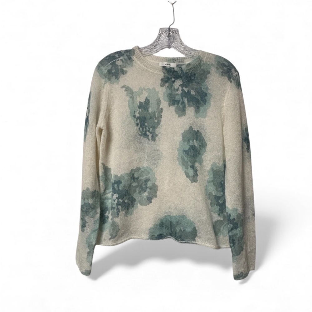 Vince Dahlia Alpaca & Mohair Floral Print Sweater in Cream and Blue - Picture 6 of 9